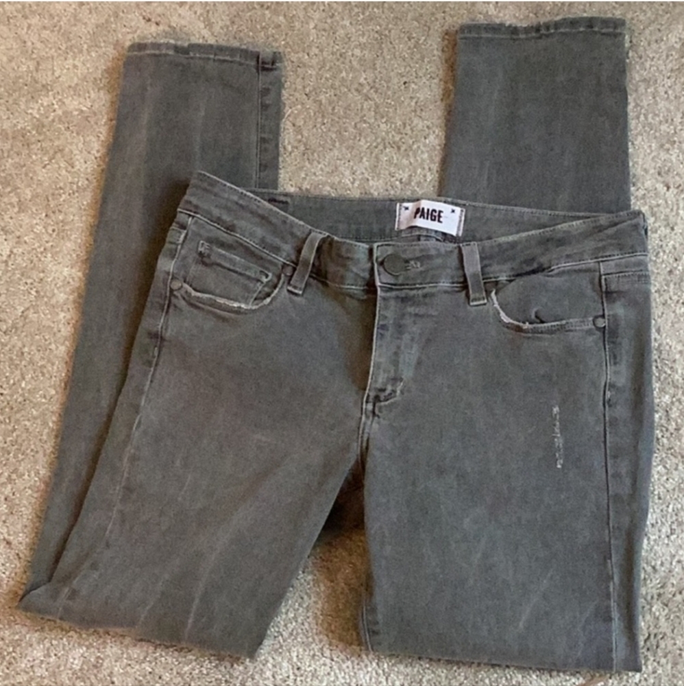 SOLD - PAIGE Gray PEG SKINNY Stretch Gently Distressed Jeans